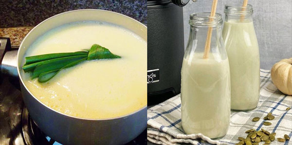 Đun sữa hạt bí xanh với lá dứa cho sữa thơm hơn